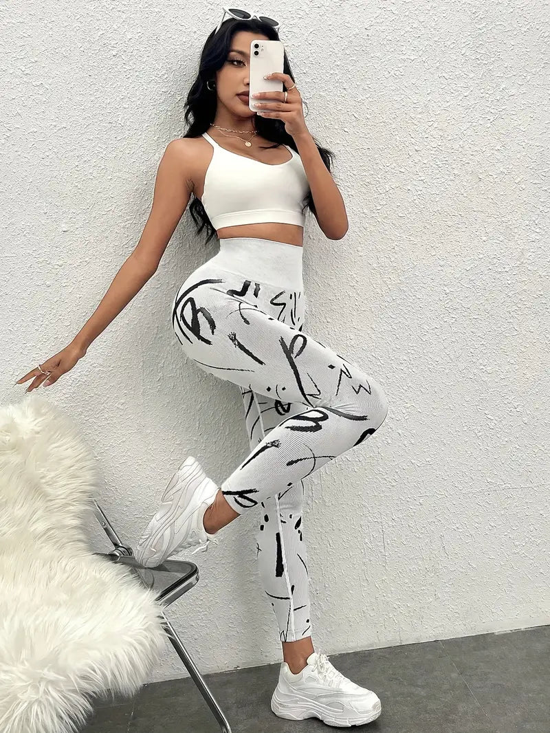 Women's high-waisted graffiti print leggings