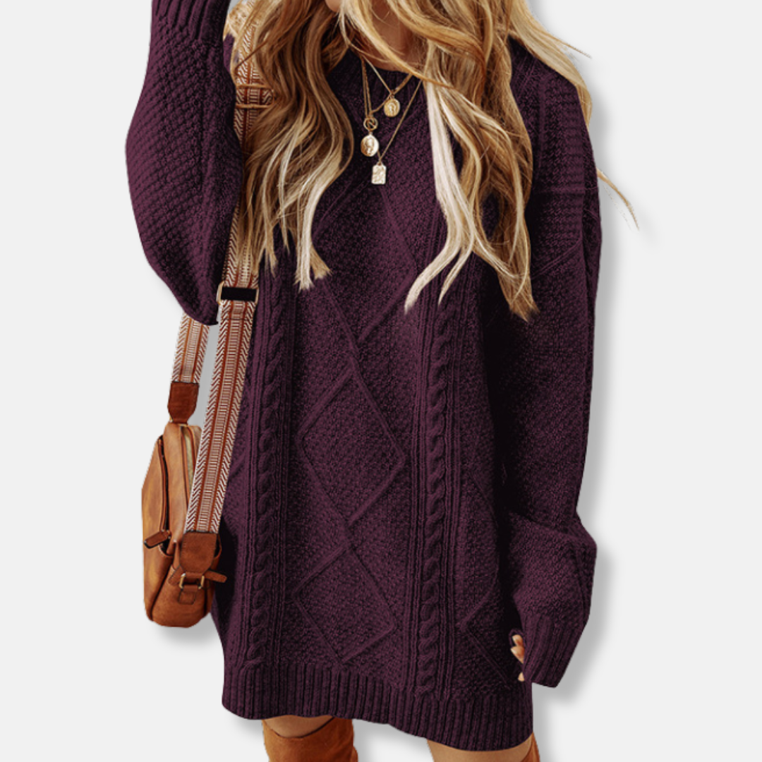 Women’s Sweatshirt – Cable Knit – Loose Fit – Knee Length – Long Sleeve Casual Wear