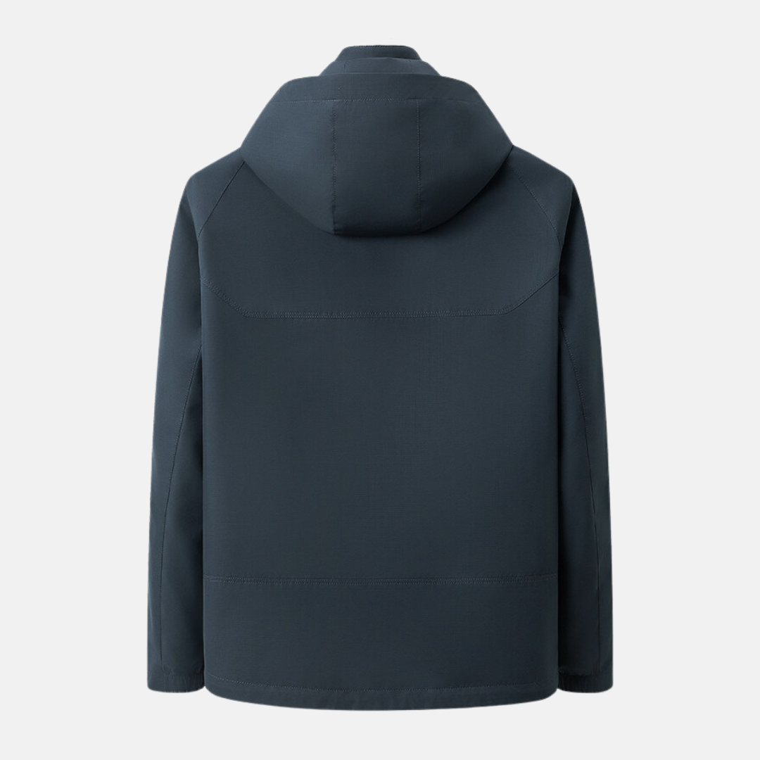 Men’s Hooded Jacket – Regular Fit – Weather-Resistant – Zip and Snap Closure – Hip Length