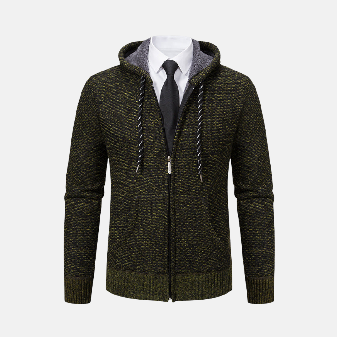 Men’s Hooded Cardigan - Knit Blend - Full-Zip Front - Fleece-Lined Hood