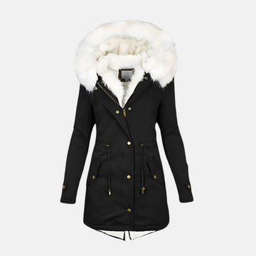 Women’s Parka Coat – Slim Fit – Faux Fur Hood – Wind Resistant – Mid Length