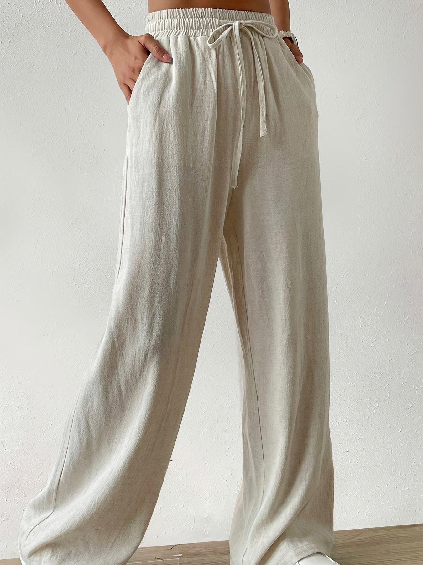 Wide leg pants drawstring waist for women