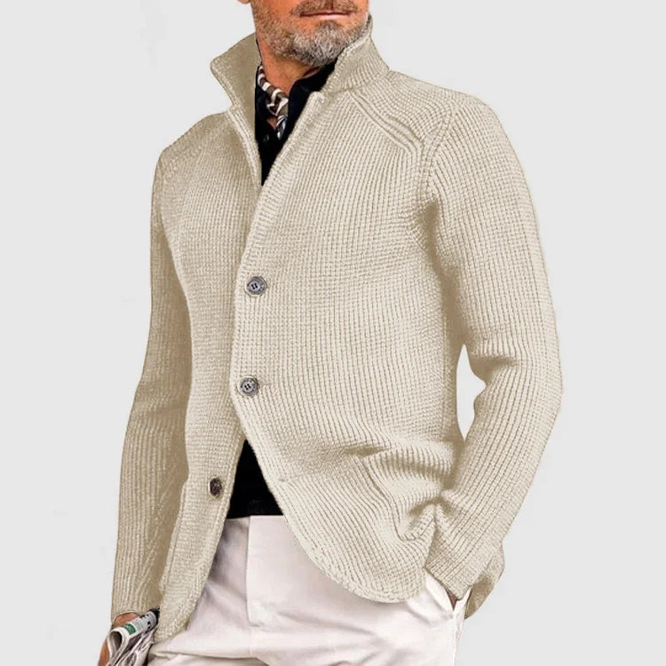 Slim fit knitted cardigan with stand collar for men