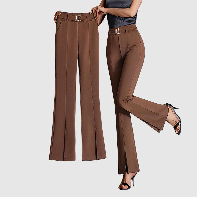 Women's Flared Trousers - High Waist - Flowy Lightweight Fabric - Elegant Wide Leg Design