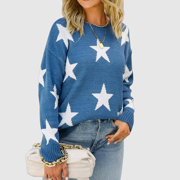 Women's urban style pullover sweater with star print design