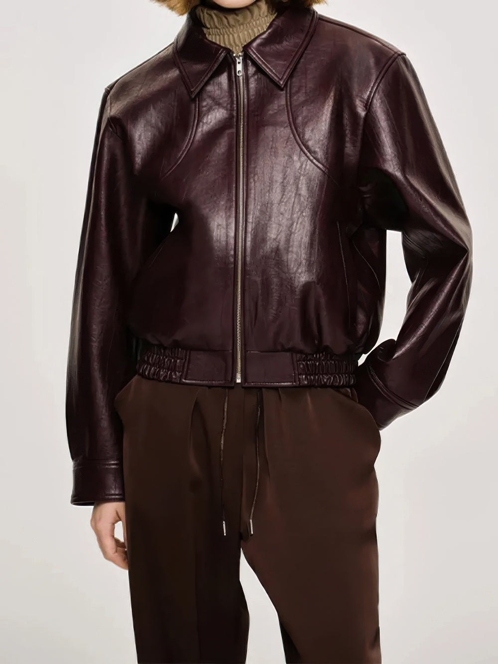 Women's glossy leather bomber jacket