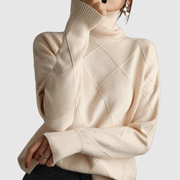 Diamond turtleneck long sleeve sweater for women