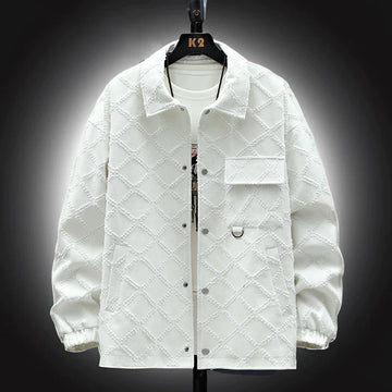 Men's textured white snap-button jacket for refined street style