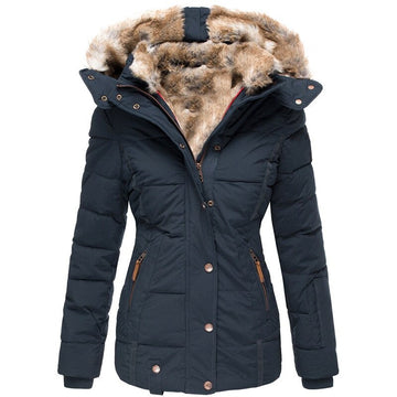 Winter warm collar jacket with hood for women