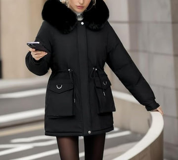 Women's velvet winter coat with fur collar