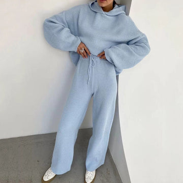 Women's knit hooded loungewear set