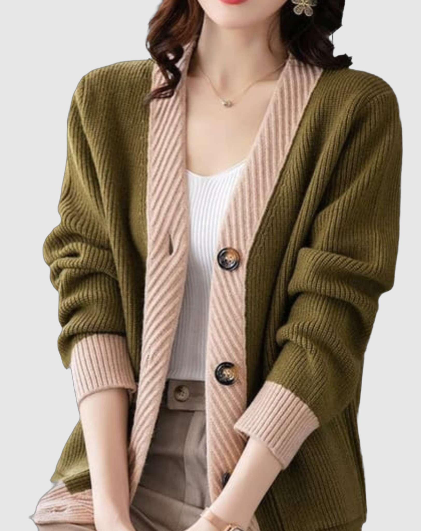 Women's casual v-neck long sleeve knitted cardigan