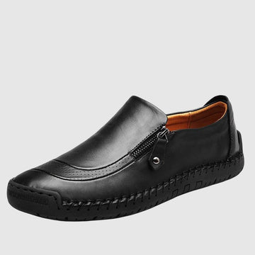 Men's black leather slip-on shoes with zipper