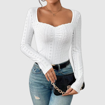 Vliza - Embroidered Eyelet Pleated Women's Long Sleeve Shirt