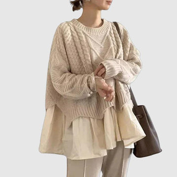 Women's oversized layered knit sweater with flowy hem