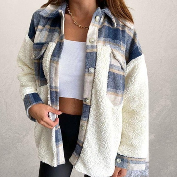 Women's printed plush splicing long-sleeved jacket