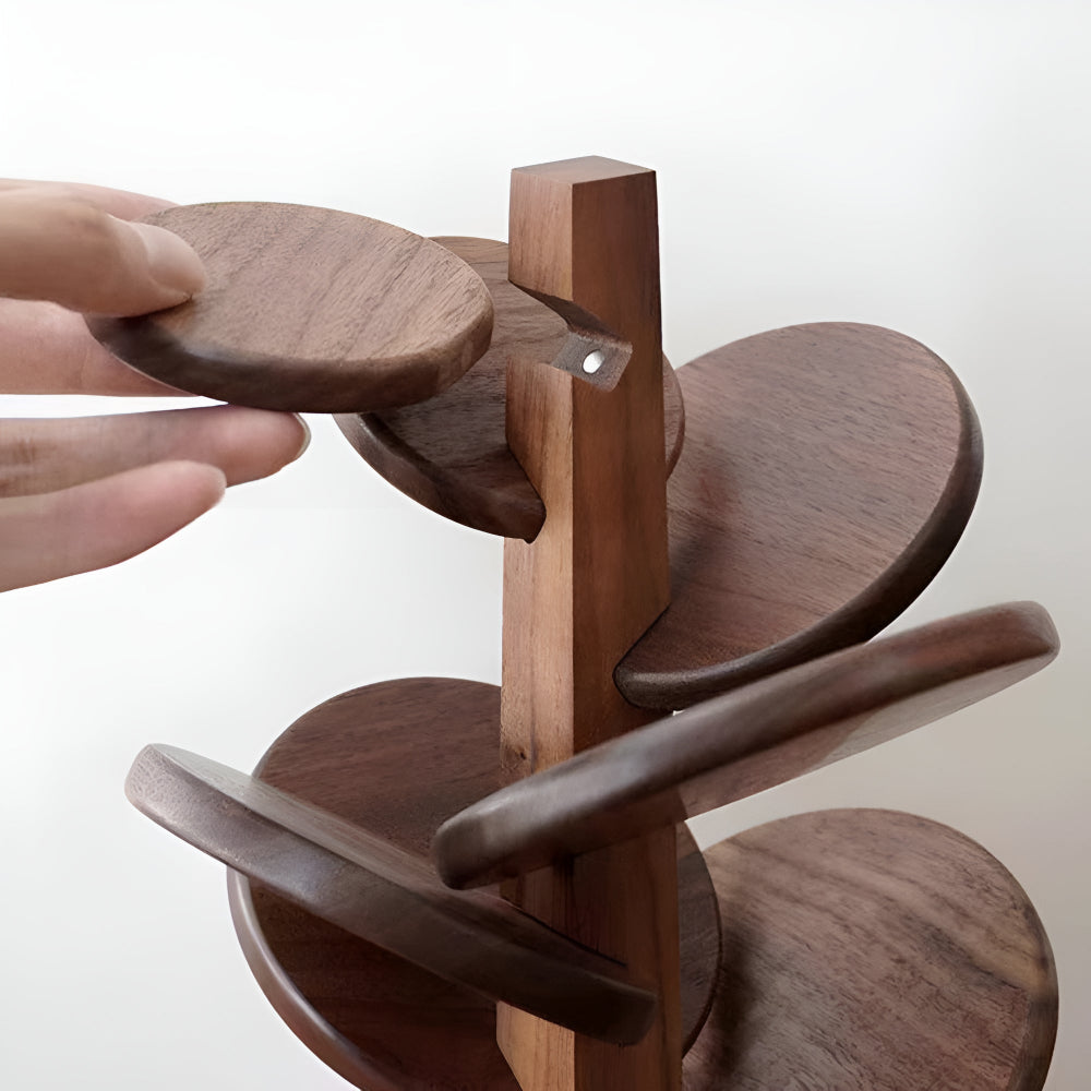 Walnut Wood Coaster Set With Stand