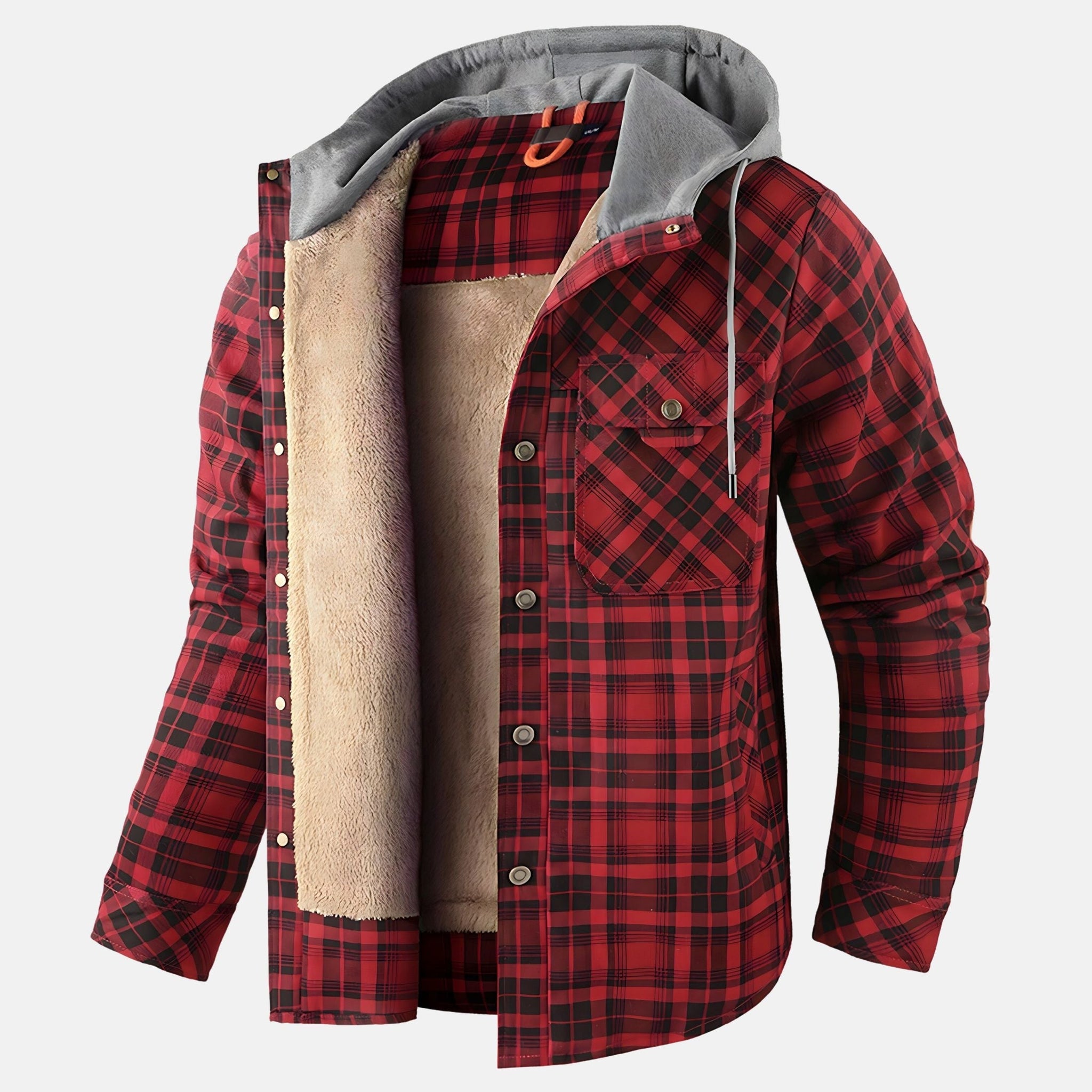 Men's plaid sherpa-lined hooded flannel jacket