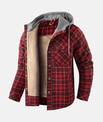 Men's plaid sherpa-lined hooded flannel jacket