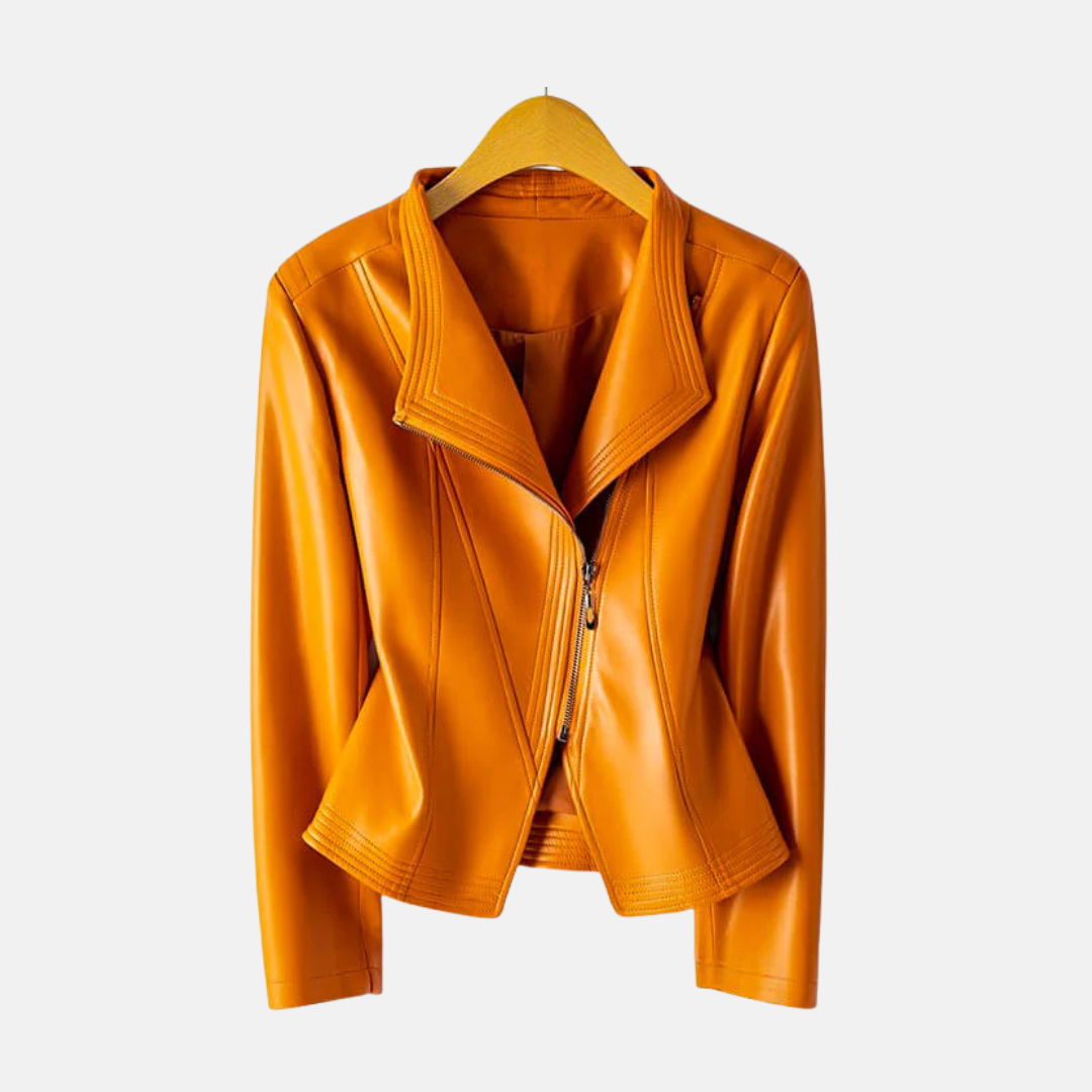 Women’s Jacket - Faux Leather - Cropped Length - Collared V-Neck