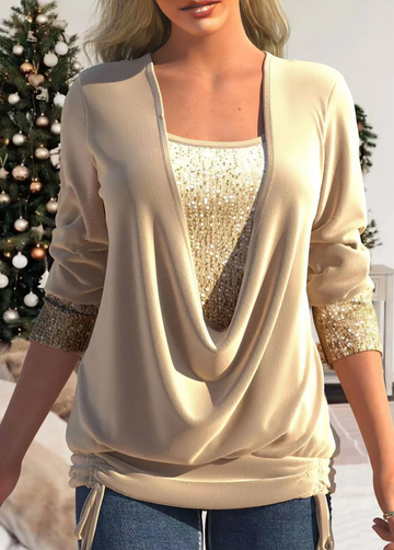 Elegant sequin blouse with frill for women