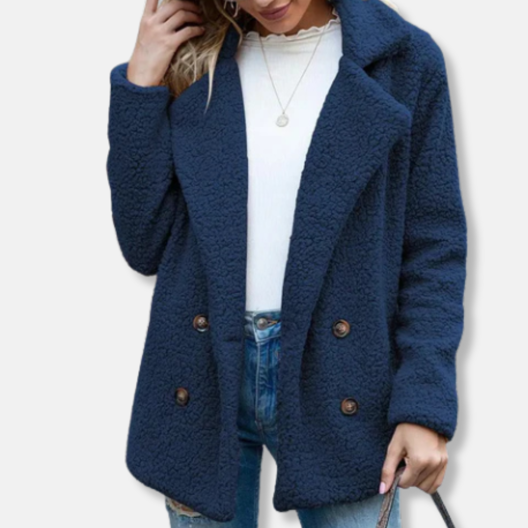 Francesca Fleece Double-Breasted Coat | Relaxed Fit Hip-Length Coat