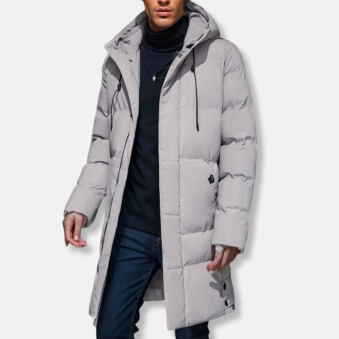 Theodore Nylon Quilted Puffer Coat | Hooded Knee-Length Coat