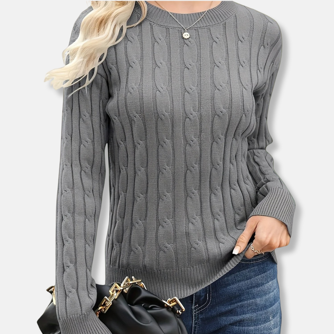 Sienna Cable Knit Sweater | Crewneck Long Sleeve Sweater