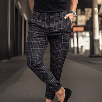 Men’s Slim Fit Plaid Pants – Tailored Design – Button Closure – Sophisticated Style