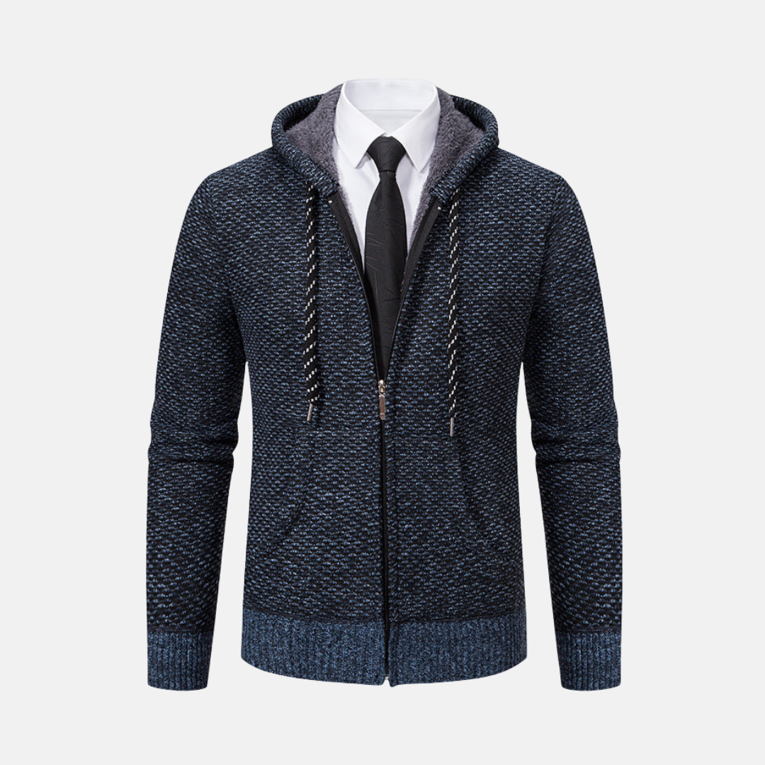 Men’s Hooded Cardigan - Knit Blend - Full-Zip Front - Fleece-Lined Hood