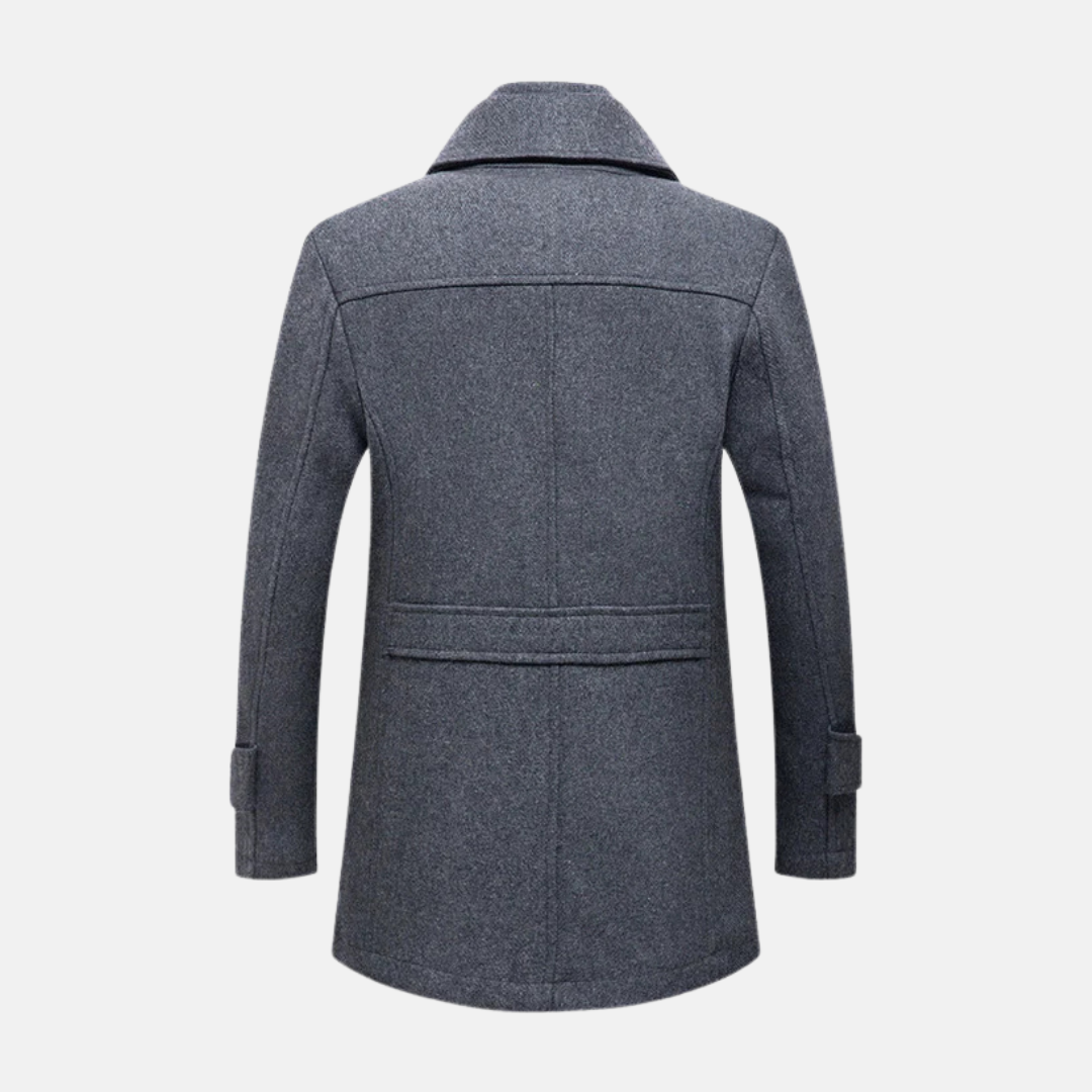 Men’s Wool Blend Trench Coat - Medium Length - High Collar - Button & Zip Closure