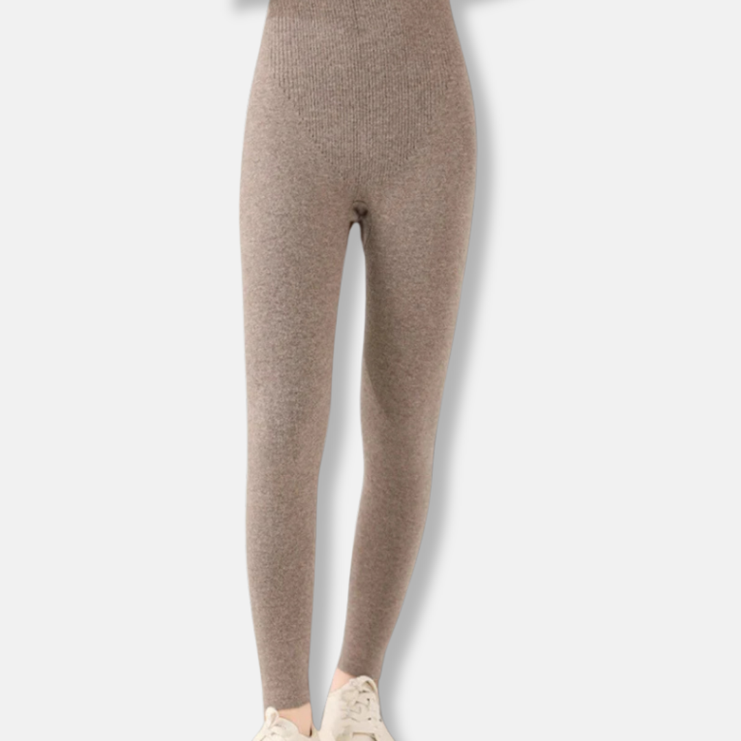 Women’s Leggings – Slim Fit – High Waist – Ribbed Waistband – Knit Full Length