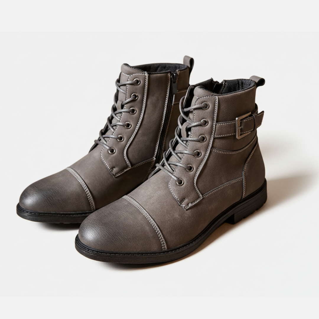 Men’s Boots - Faux Leather - Lace-Up - Side Zipper