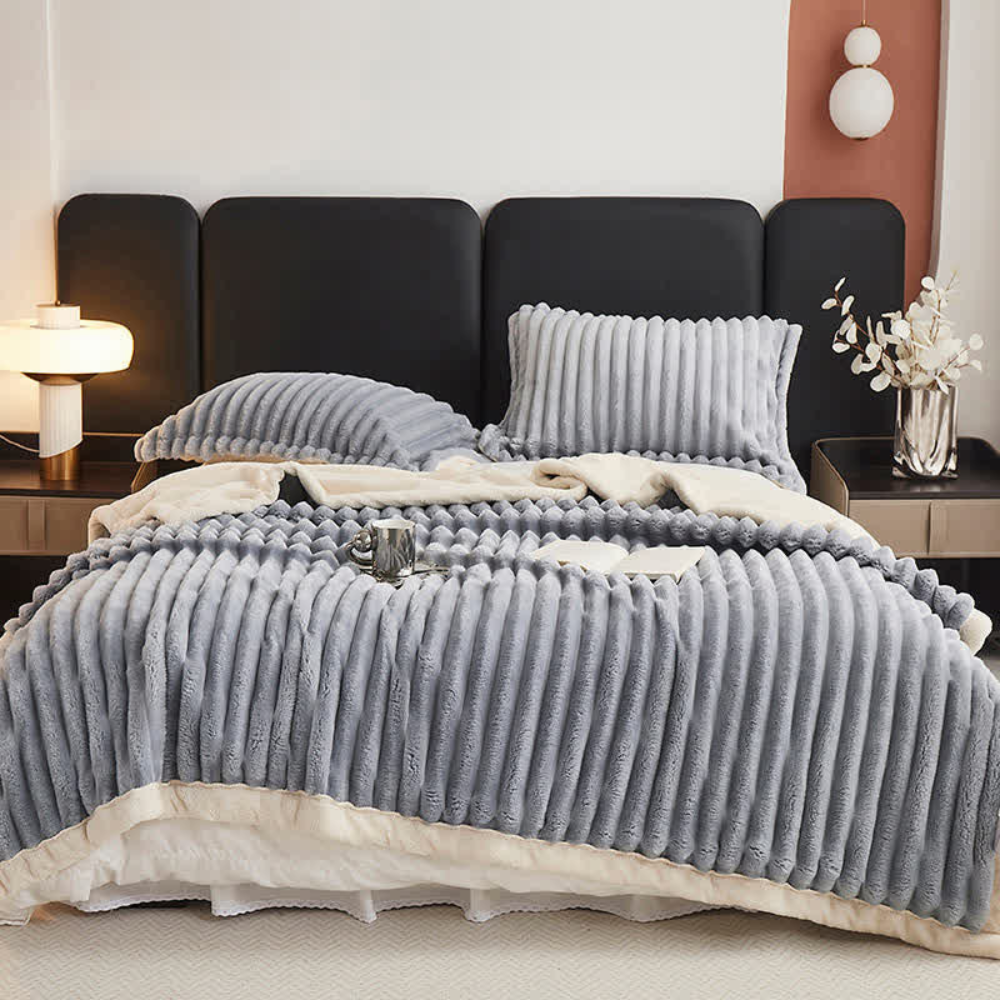 Ribbed Faux Fur Throw Blanket