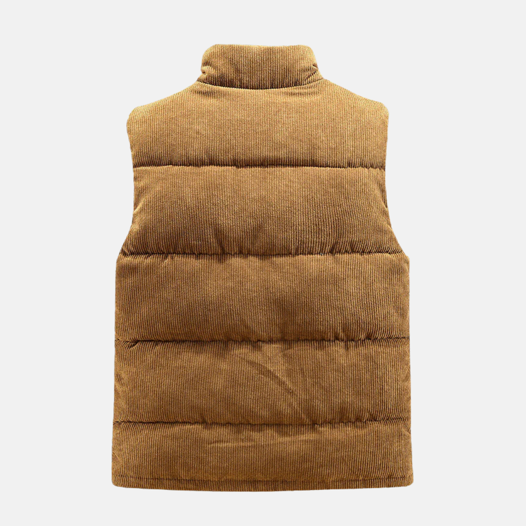 Men’s Quilted Vest – Corduroy – Padded – Stand Collar – Snap Buttons – Casual Fit