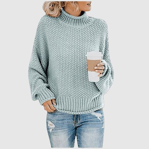 Women's retro turtleneck knitted sweater with long sleeves