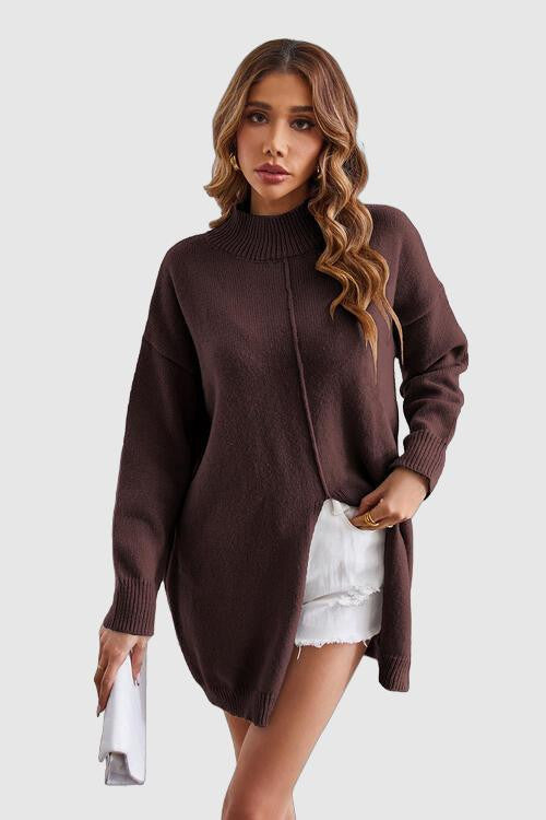 Grace - exposed seam mock neck sweater