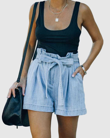 Annika - high waist lace-up wide leg denim shorts