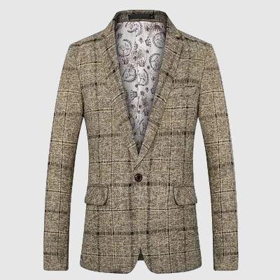 Men’s Plaid Blazer - Slim Fit - Single-Breasted - Notched Lapel - Two-Button Closure