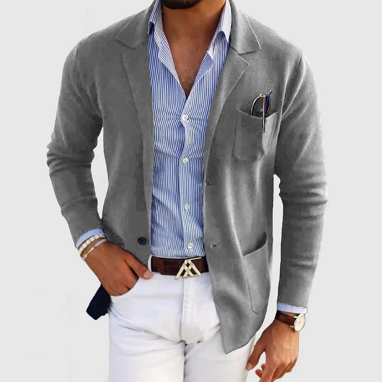 Men's casual blue knit blazer