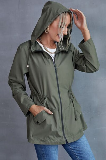 Piper - drawstring zip-up hooded trench coat