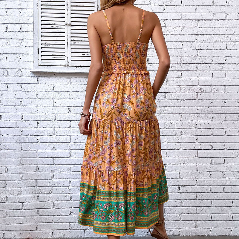 Women's Bohemian ruffled floral skirt dress