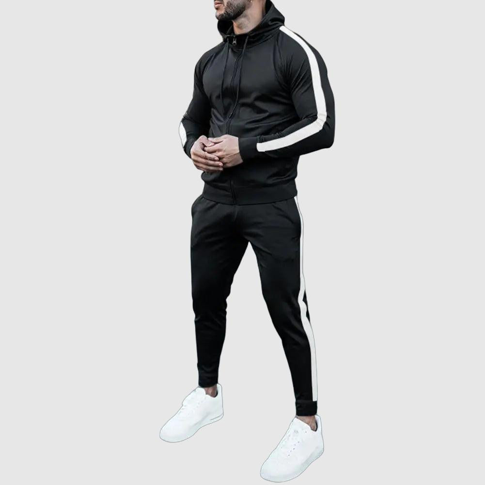 Men's hooded tracksuit with white stripes