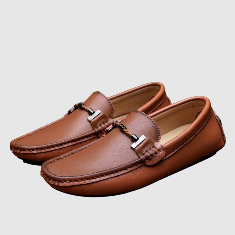 Men's leather loafers with metal buckle