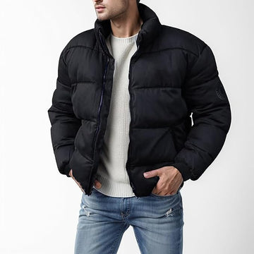 Men's lightweight puffer jacket with stand-up collar