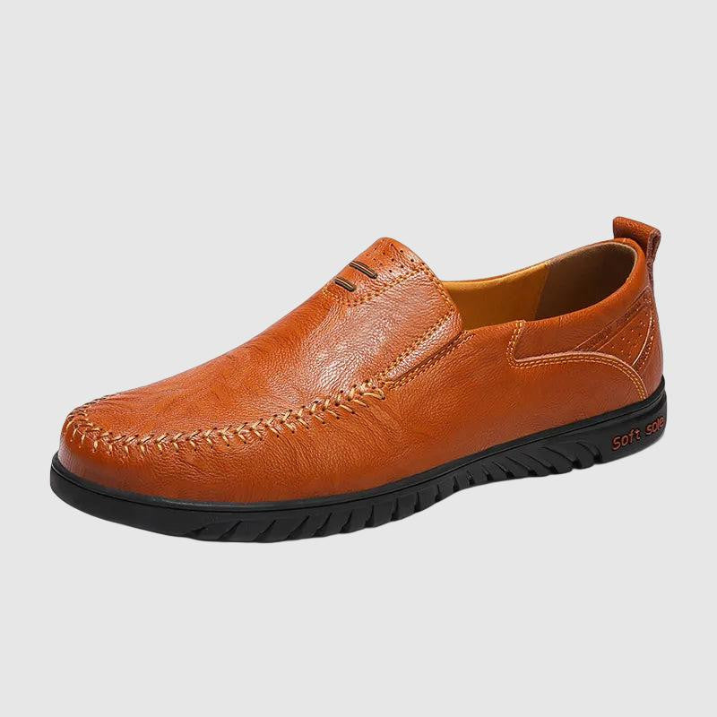 Men's brown leather loafers with stitching