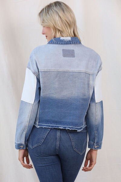 Harper - color block distressed button-up denim jacket