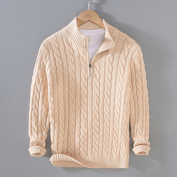 Men's cable knit half-zip sweater