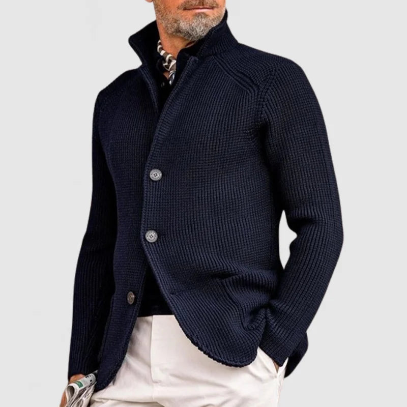 Men’s Knitted Cardigan - Thick Cable Knit - Button Up - Shawl Collar - Casual Stylish Layer