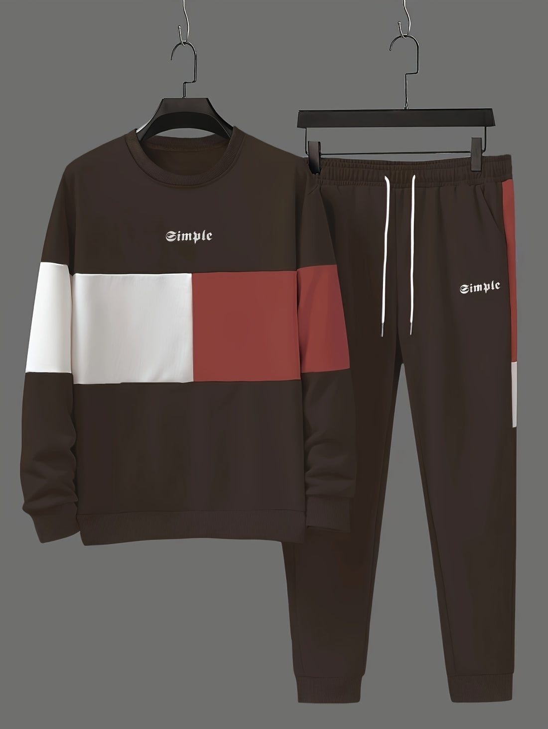 Color block men crew neck sweatshirt joggers